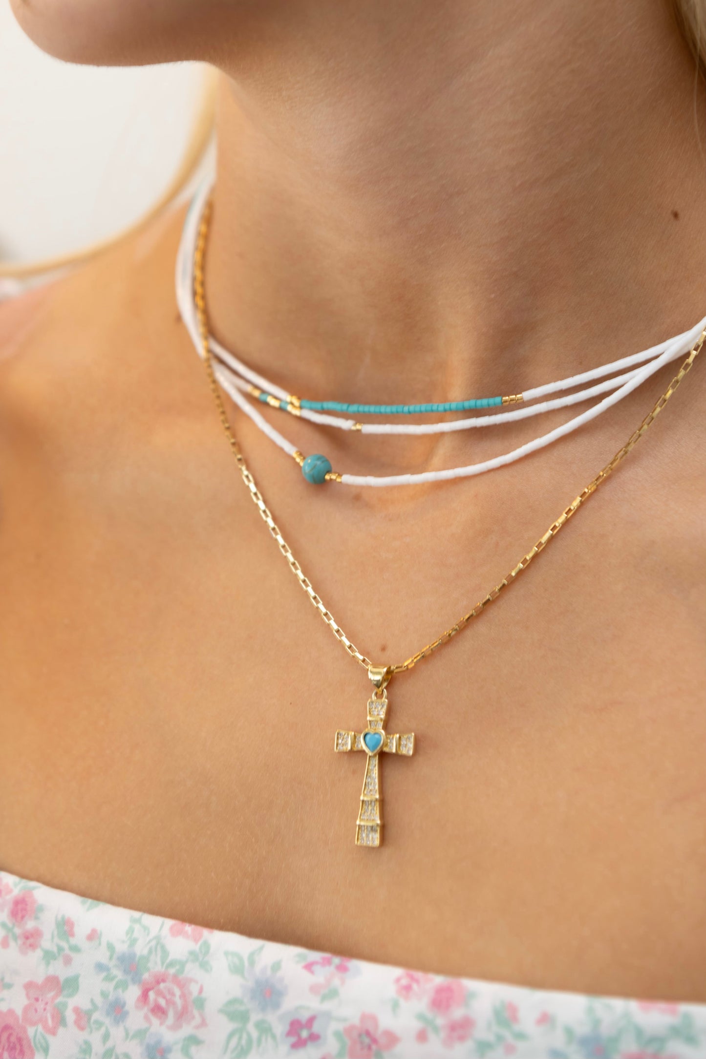 Turquoise Heart Cross Necklace