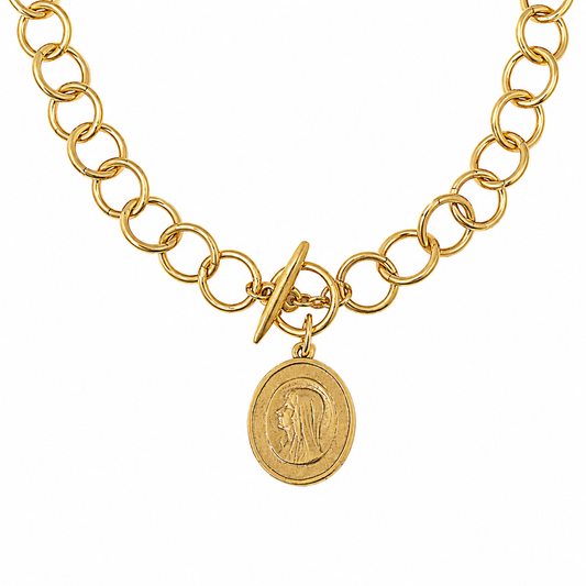 Antique Lady of Lourdes Pendant Necklace