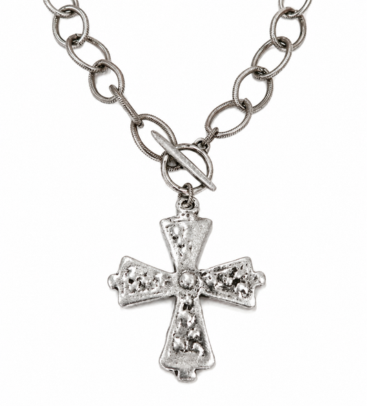 Silver Antique Cross Pendant Necklace