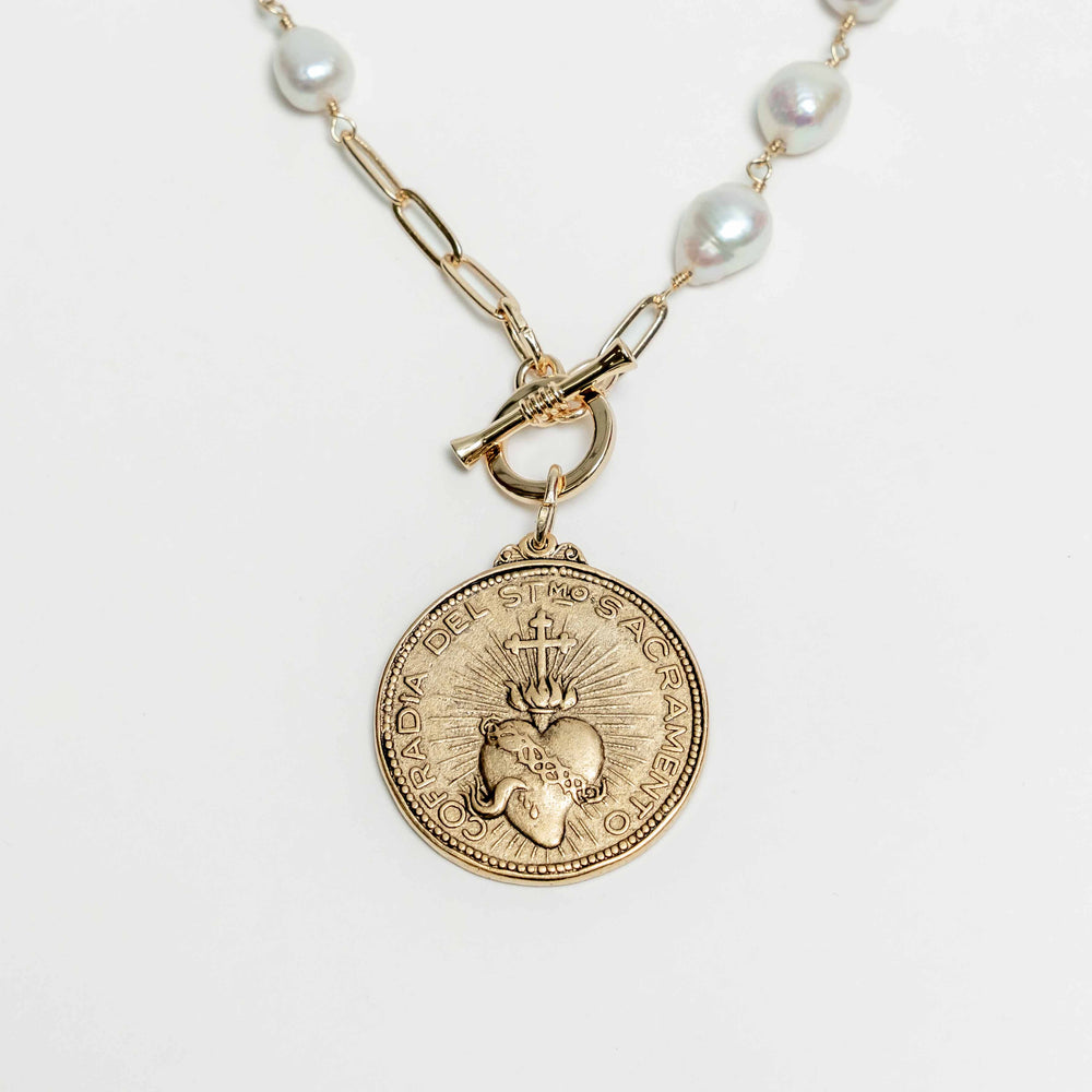 Antique Sacred Heart Coin Necklace
