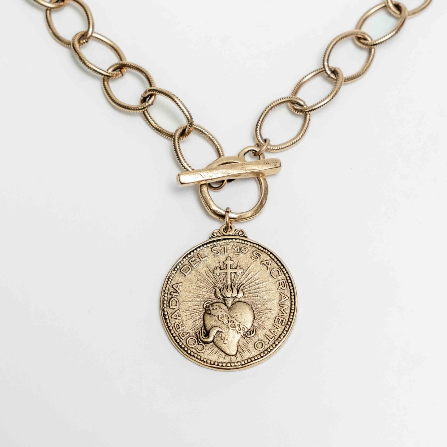 Antique Sacred Heart Coin Necklace