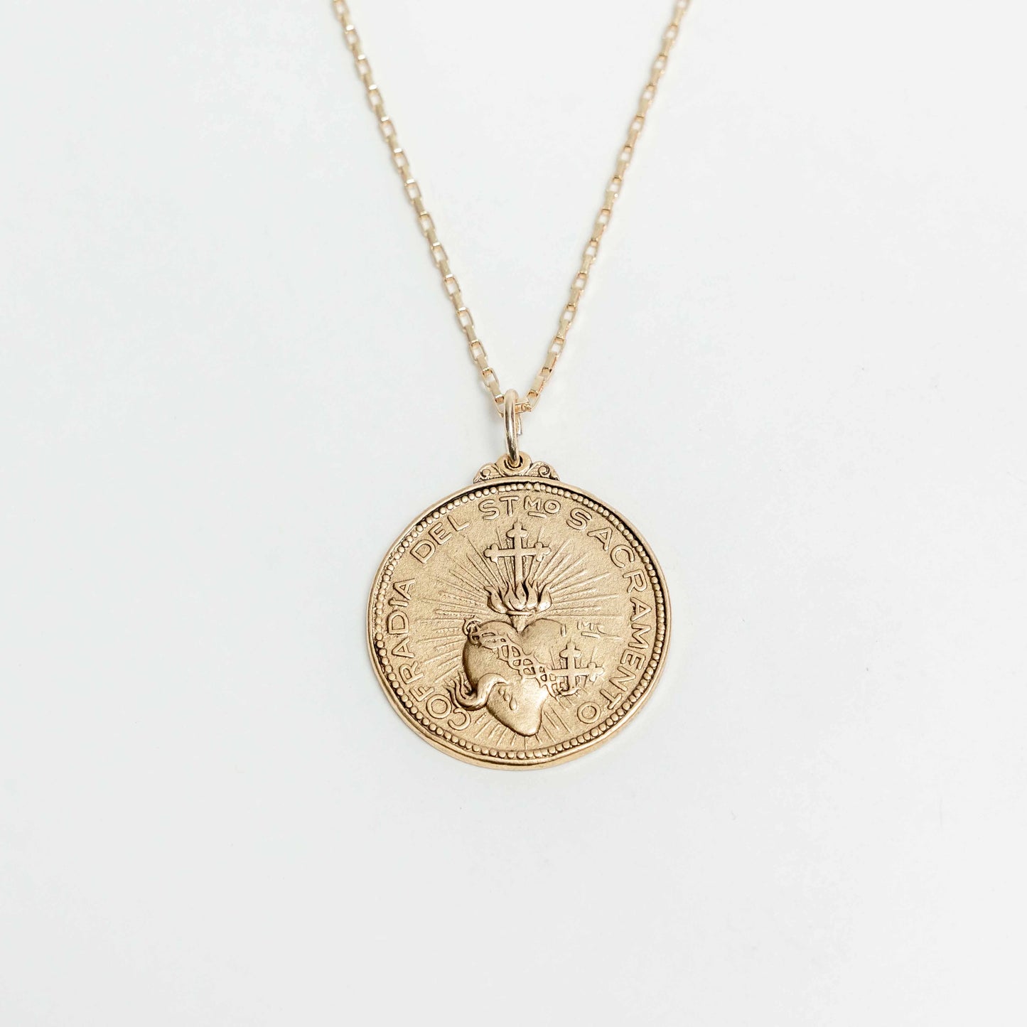 Antique Sacred Heart Coin Necklace