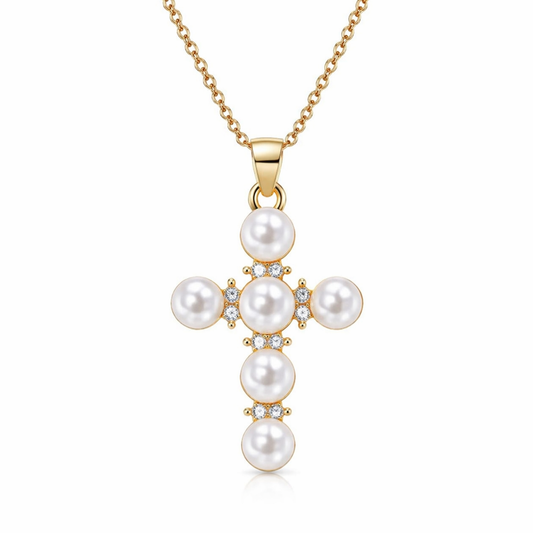 Marisela Pearl Cross Necklace