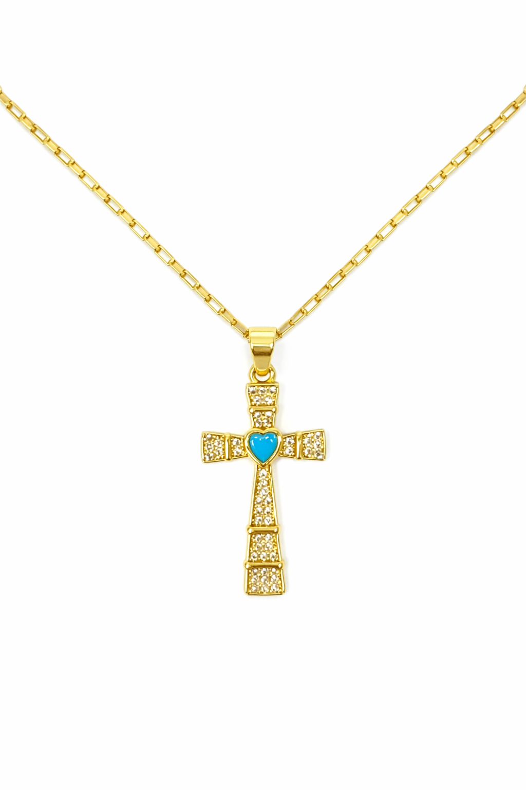 Turquoise Heart Cross Necklace