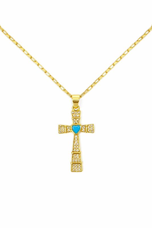 Turquoise Heart Cross Necklace