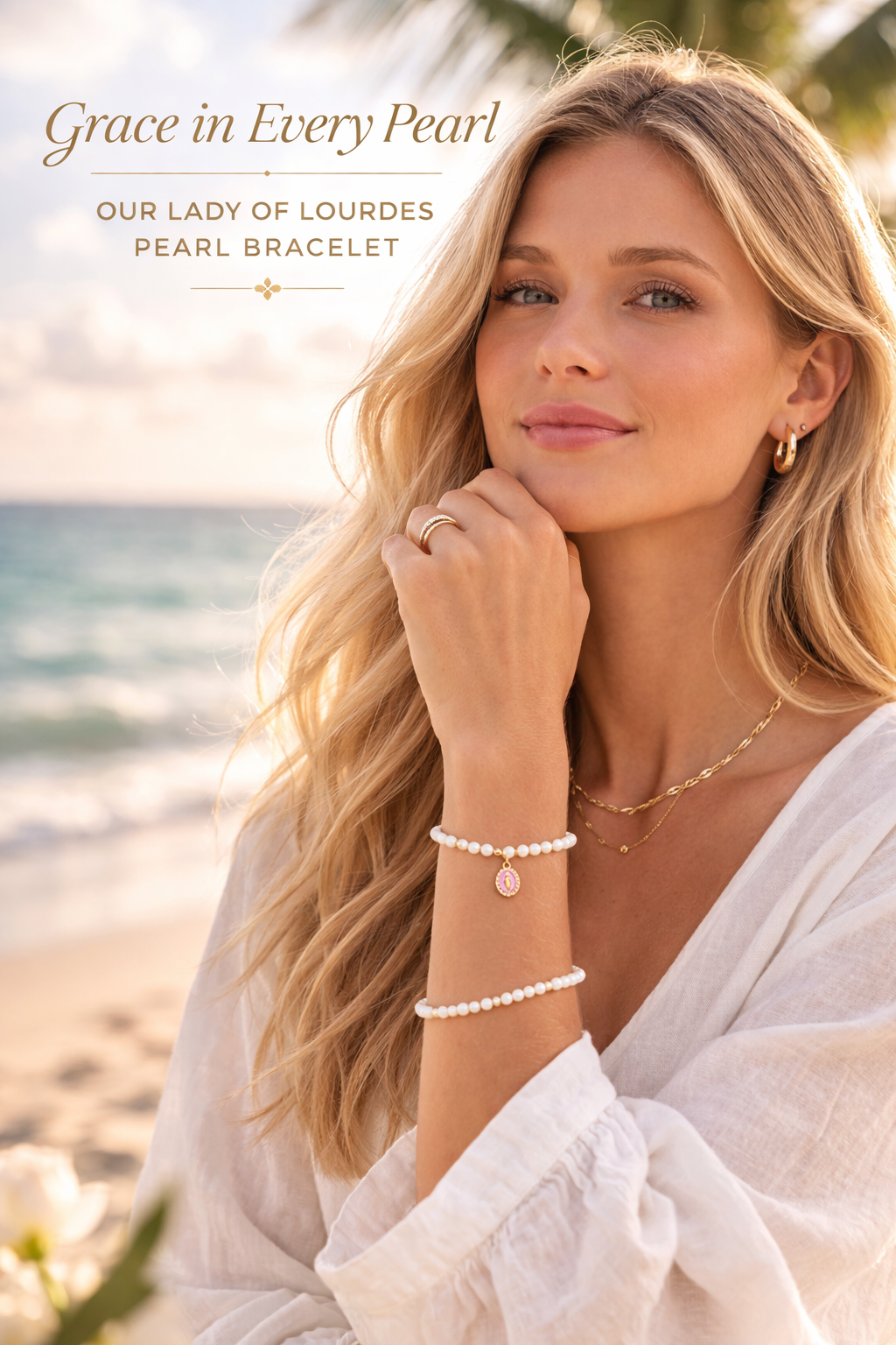 Our Lady of Lourdes Pearl Bracelet