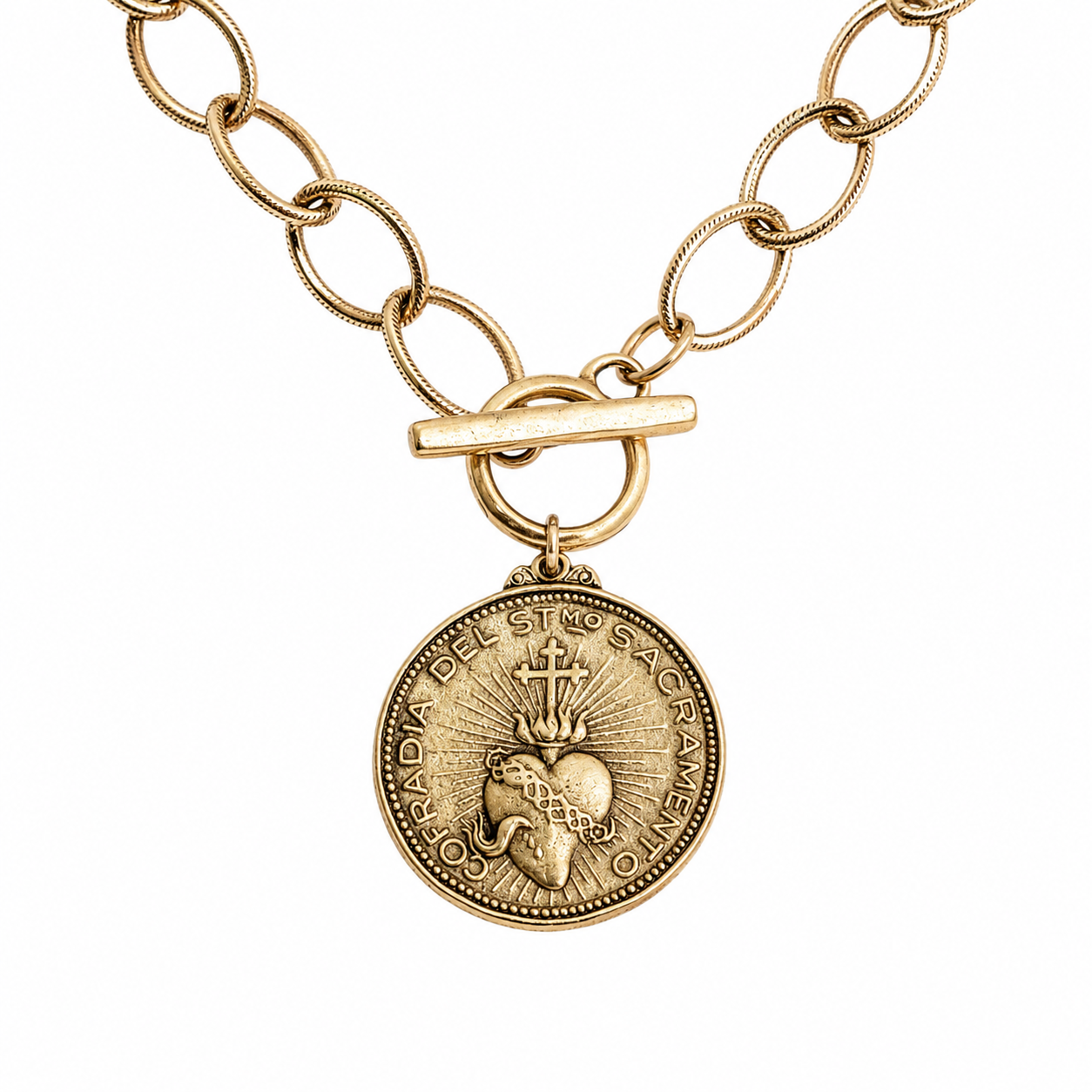 Antique Sacred Heart Coin Necklace