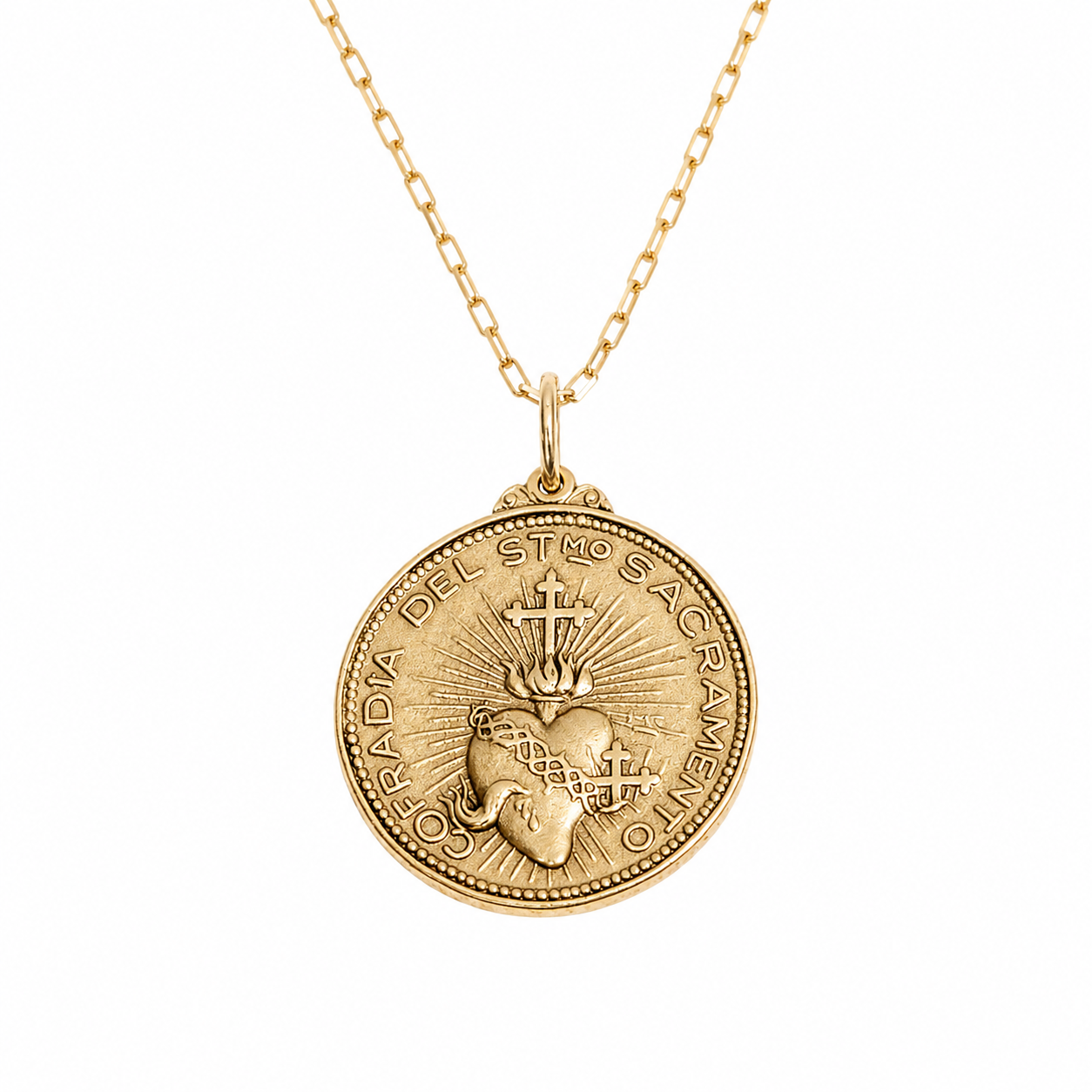 Antique Sacred Heart Coin Necklace