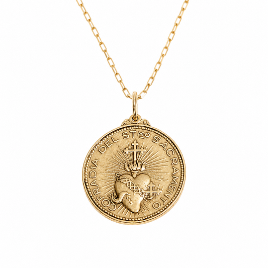 Antique Sacred Heart Coin Necklace