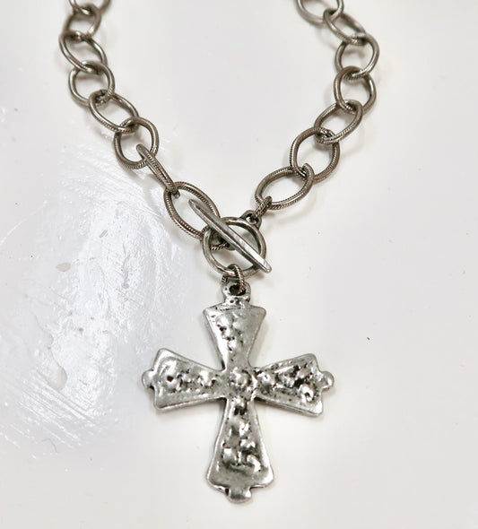 Silver Antique Cross Pendant Necklace