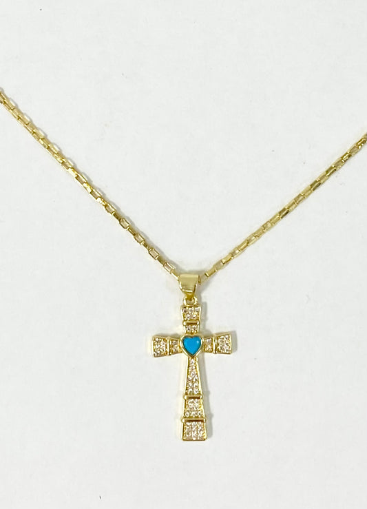 Turquoise Heart Cross Necklace