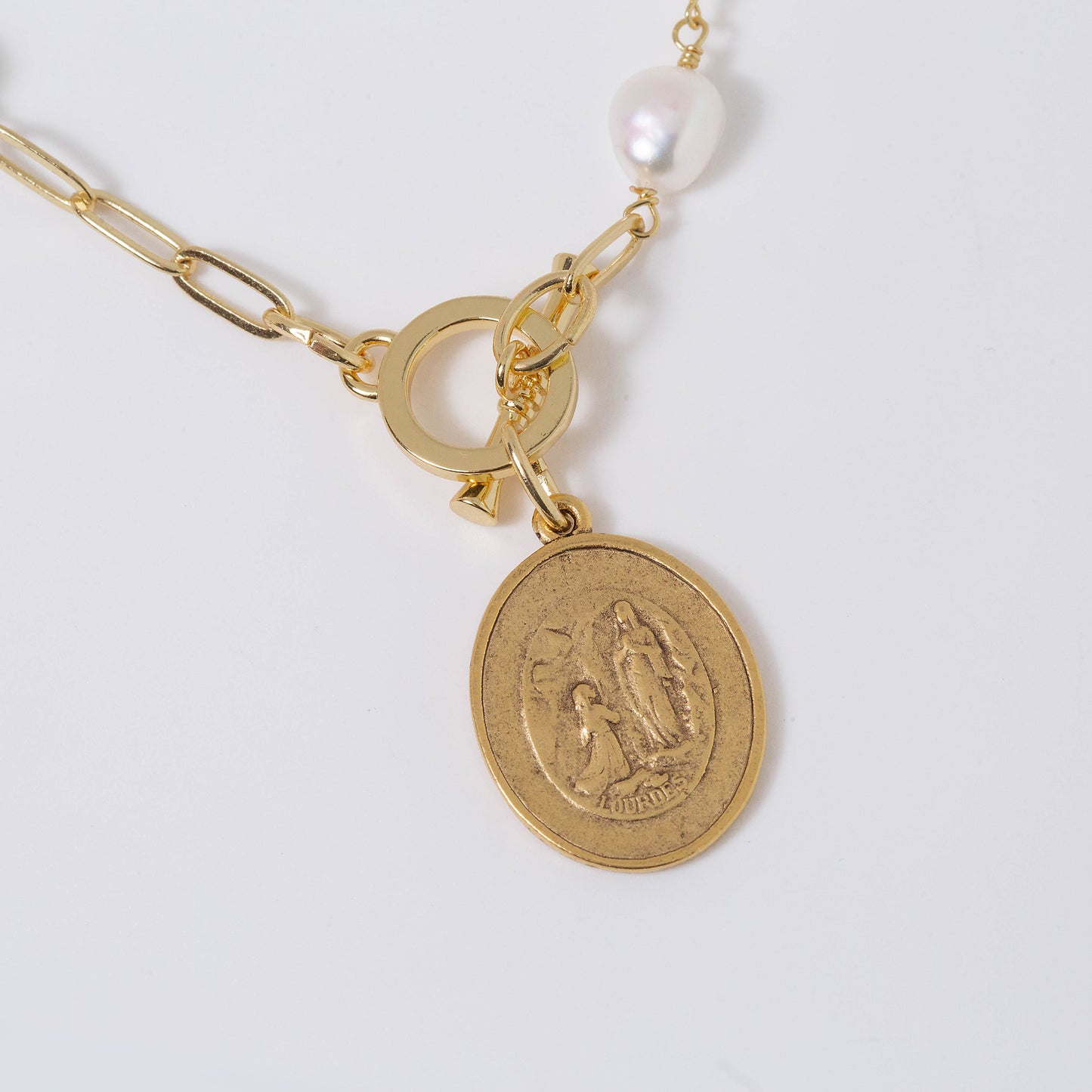 Antique Lady of Lourdes Pendant Necklace