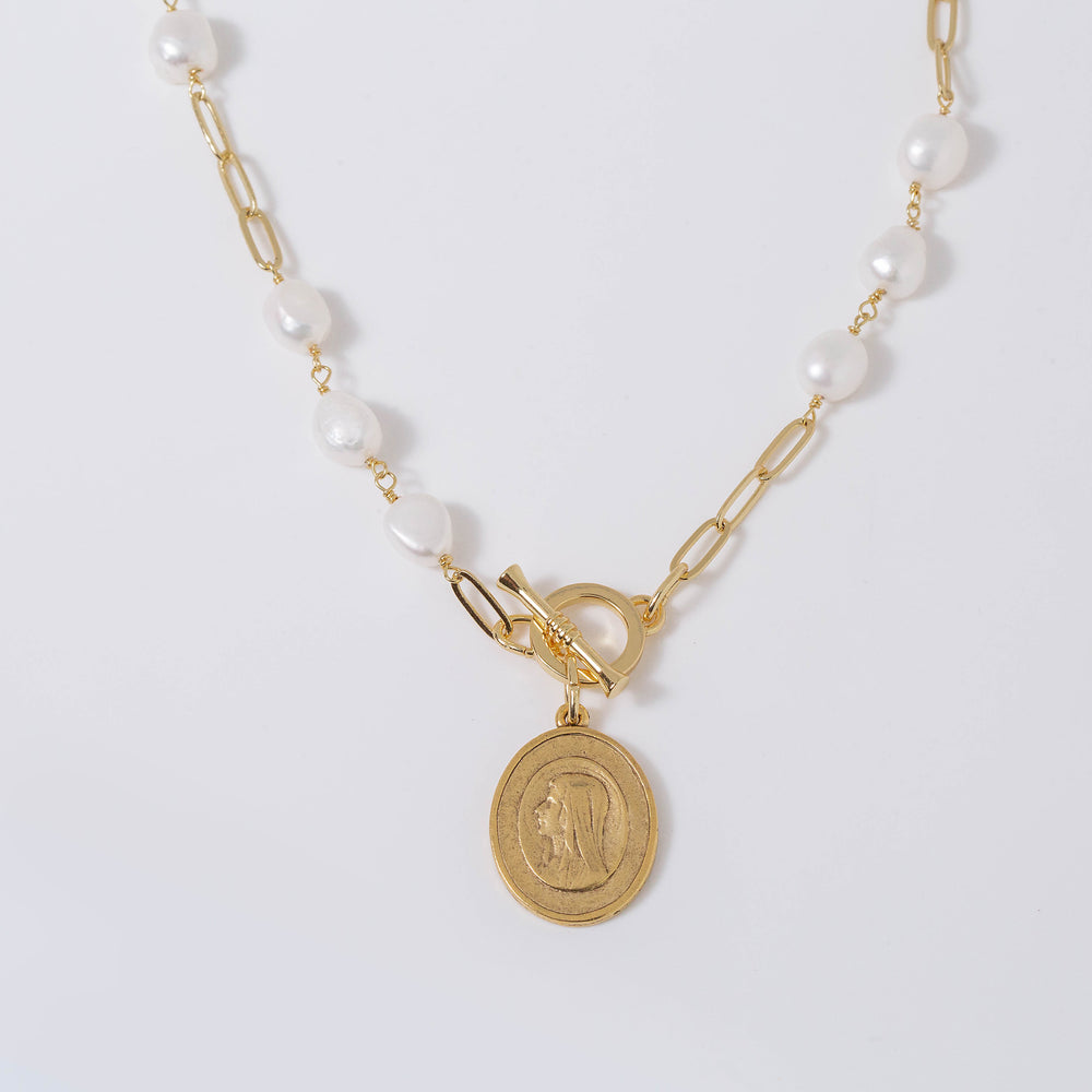 Antique Lady of Lourdes Pendant Necklace