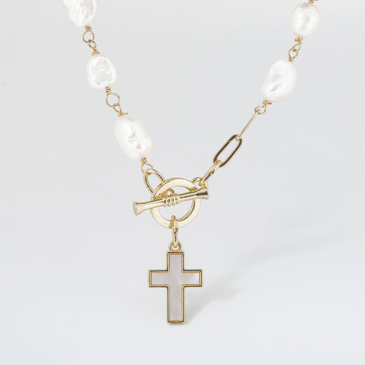 Cross My Heart Pearl Necklace